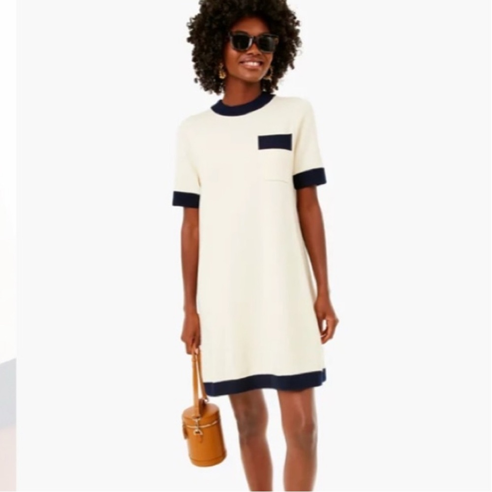 Tuckernuck Cream and navy blue sweater Dress